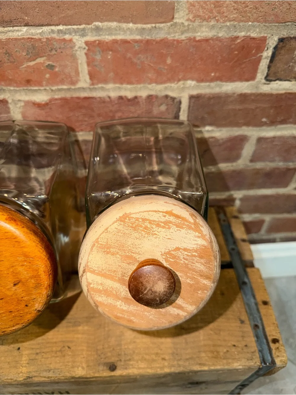 Set of 4 Kitchen Glass Storage Jars with Wood Lids Seal Baking Ingredients